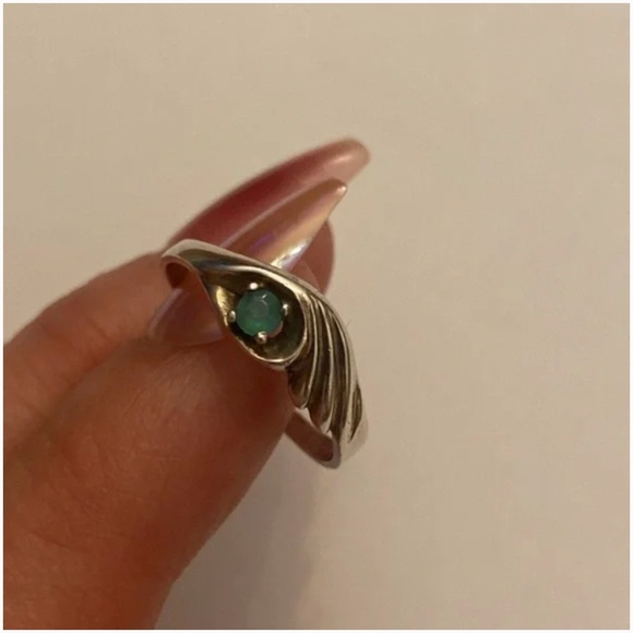 Vintage Estate Emerald Mexican Sterling Ring - Picture 1 of 9